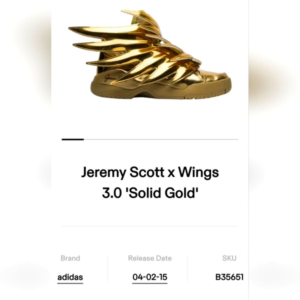 JEREMY SCOTT ADIDAS GOLD WINGS MENS SZ 5 / LADIES 7
